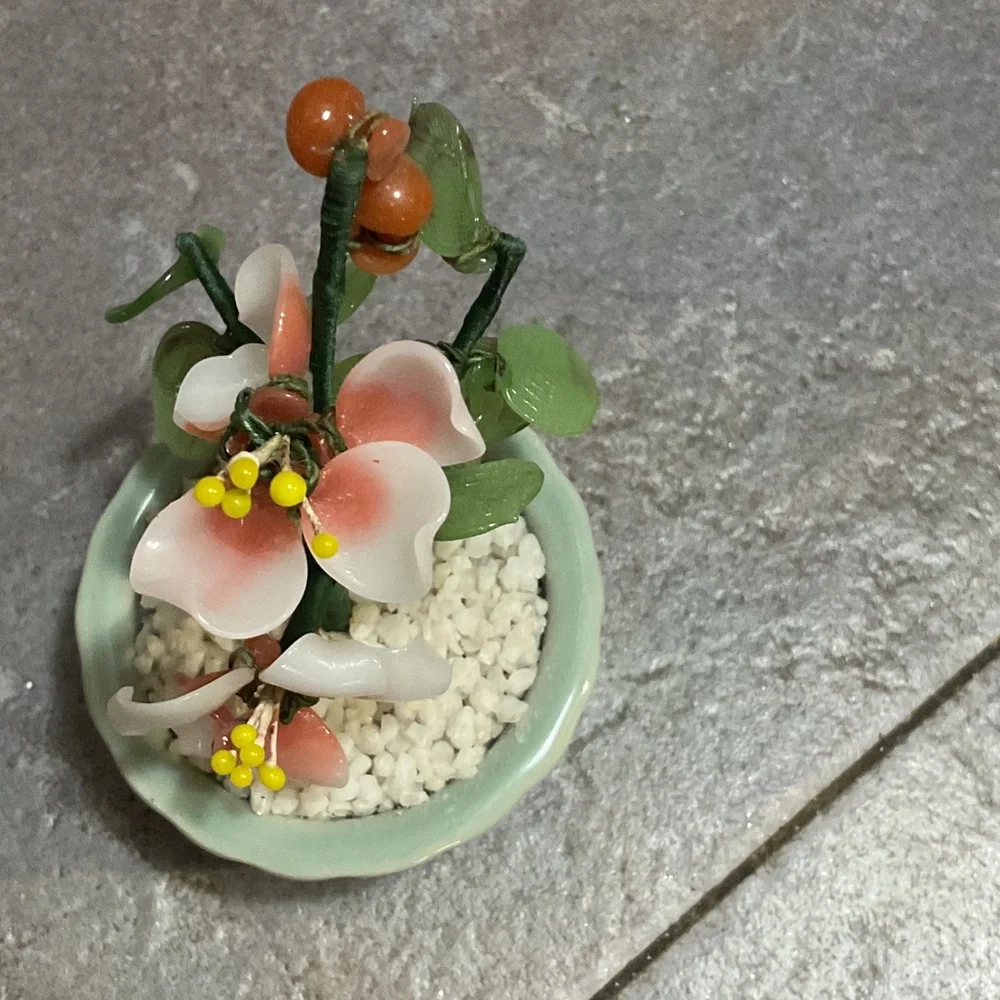 Elegant Floral Glass Ornament in Pink and Green